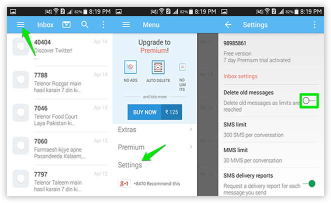 delete  messages from Android phone