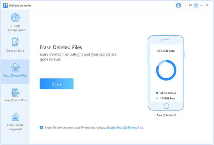 Erase deleted files fro iOS