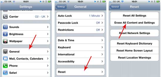 erase all content and settings on iPhone