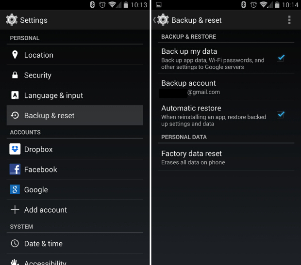How can you factory reset an Android device?