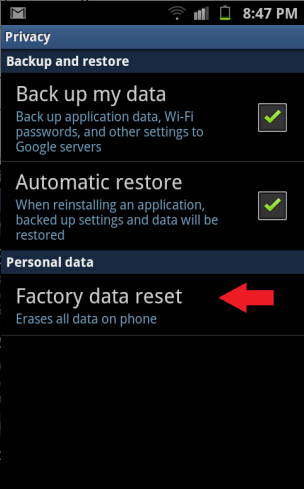 factory reset Android