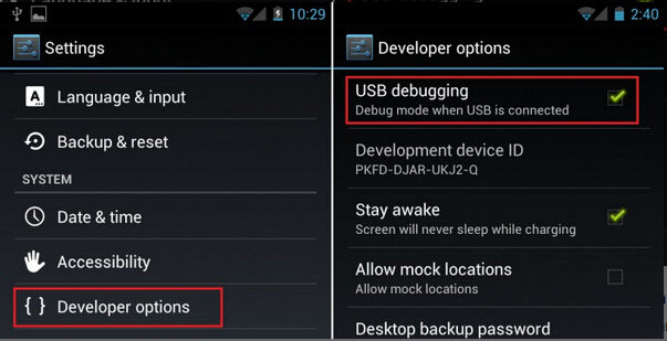 enable USB debugging