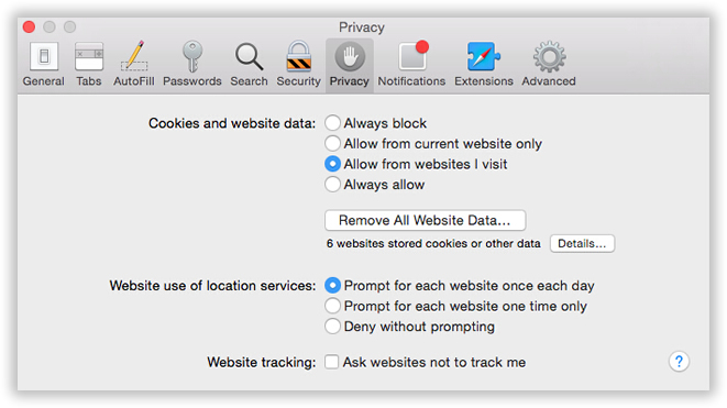 Cookies and Website Data